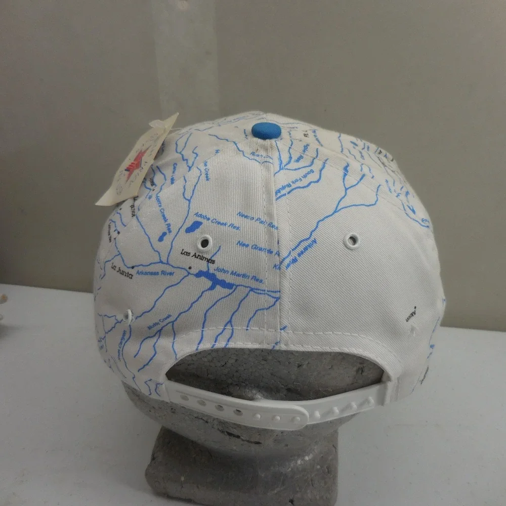 Vintage Fishin Colorado Snapback Hat Map Print Blue White Trucker Cap USA Made